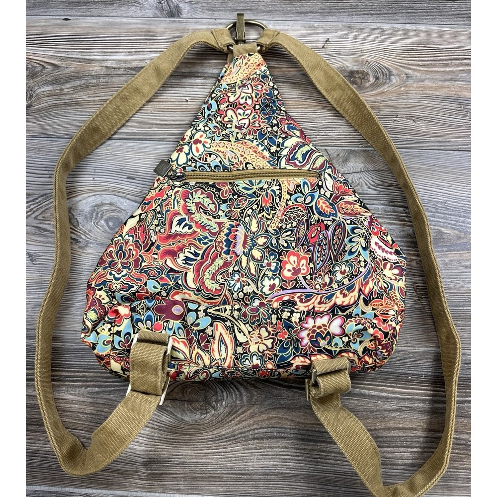 Black Butterfly Bohemian Style Canvas Sling Backpack Multicolor‎ Paisley Floral